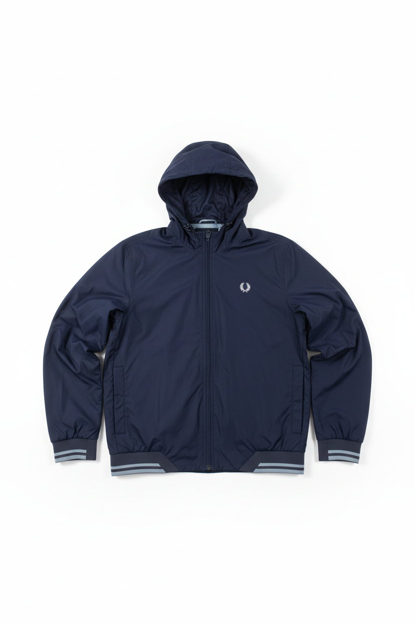 Fred Perry Navy Hooded Jacket White Background
