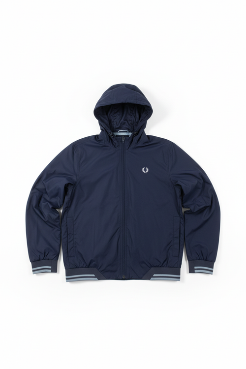 Fred Perry Navy Hooded Jacket White Background