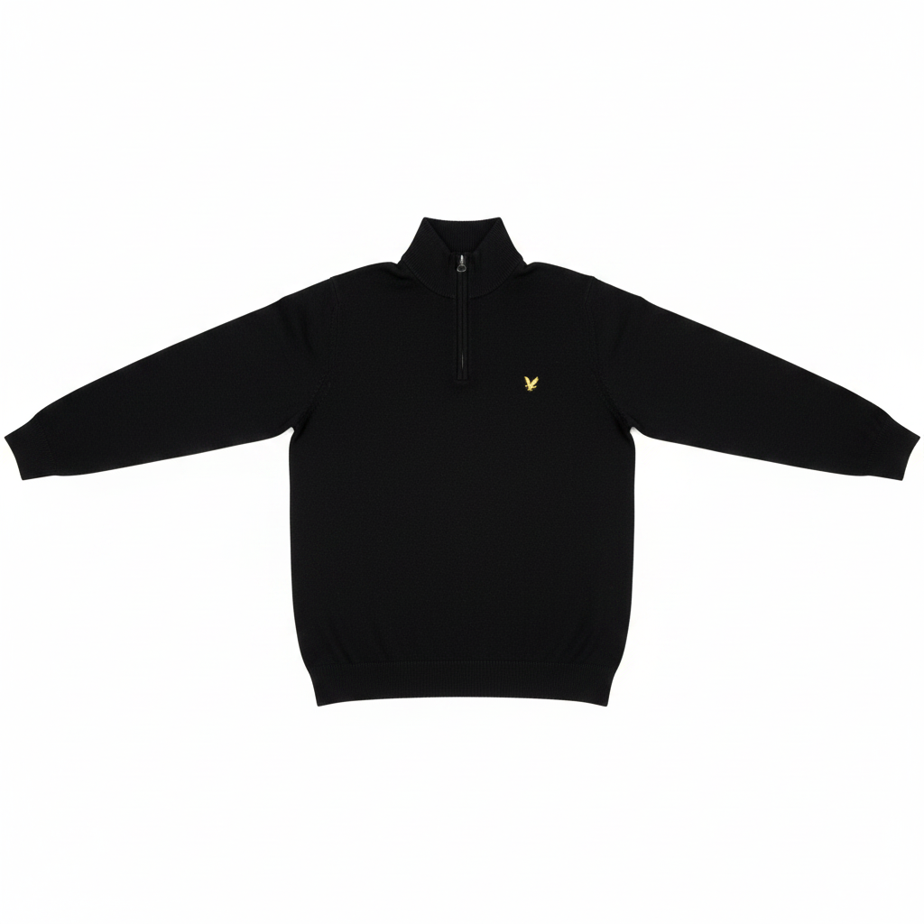 Lyle & Scott Black Quarter-Zip Sweater White Background