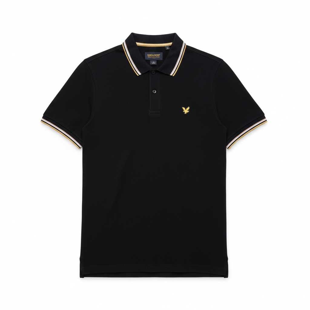 Lyle & Scott Black Tipped Polo White Background