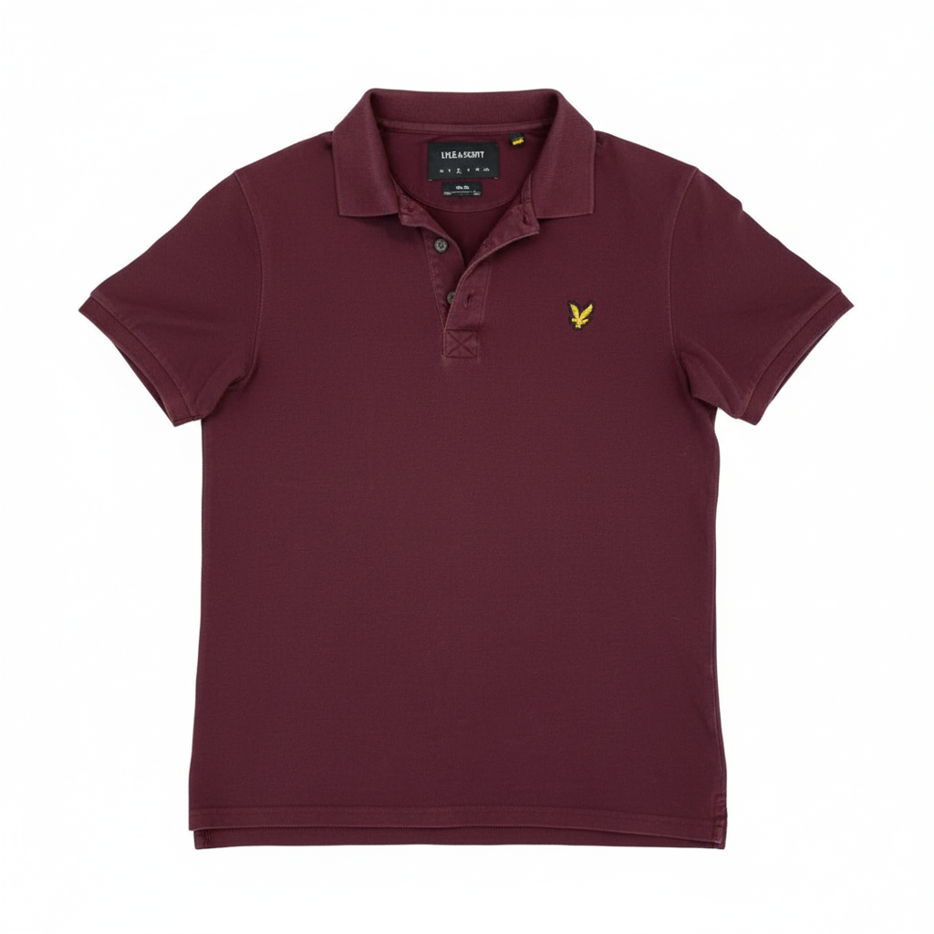 Lyle & Scott Burgundy Polo White Background