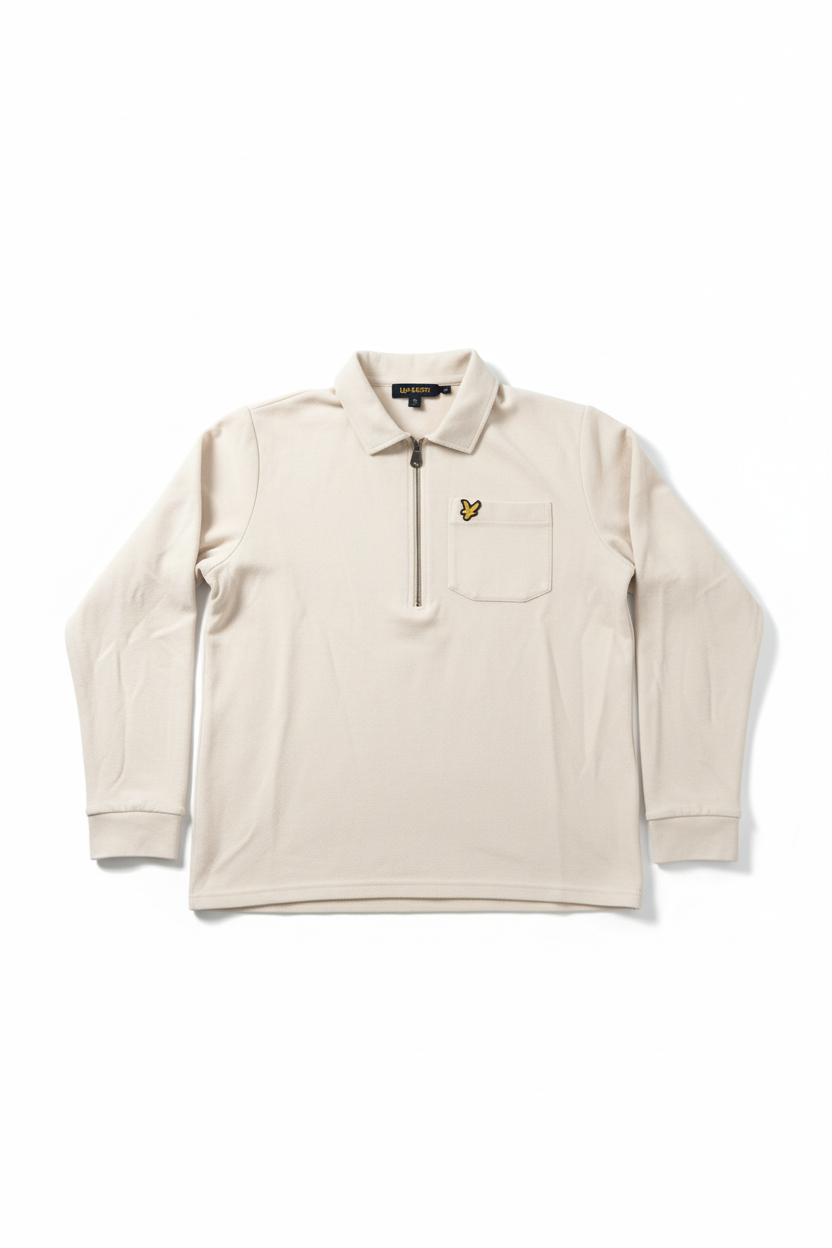 Lyle & Scott Cream Half-Zip White Background