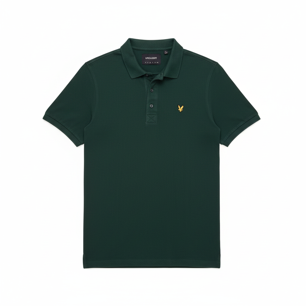 Lyle & Scott Forest Green Polo White Background