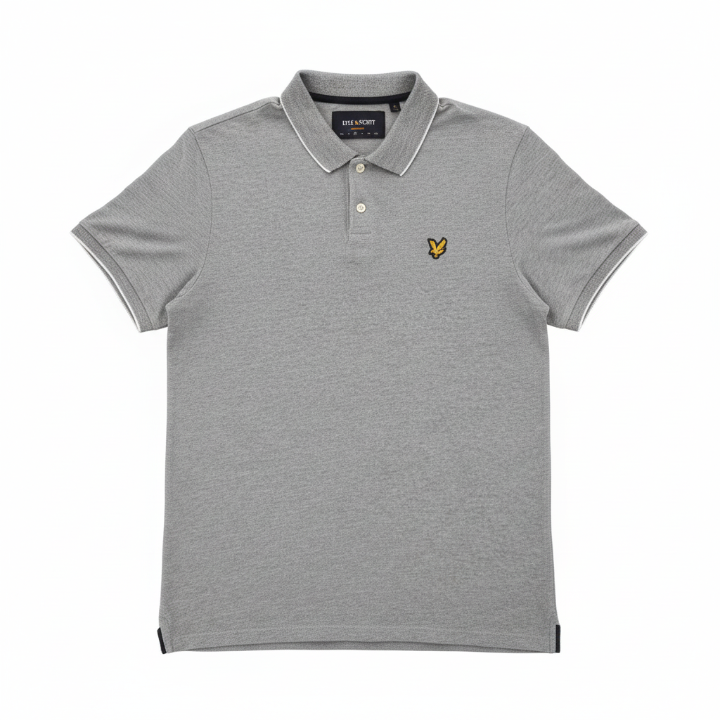 Lyle & Scott Grey Polo White Background