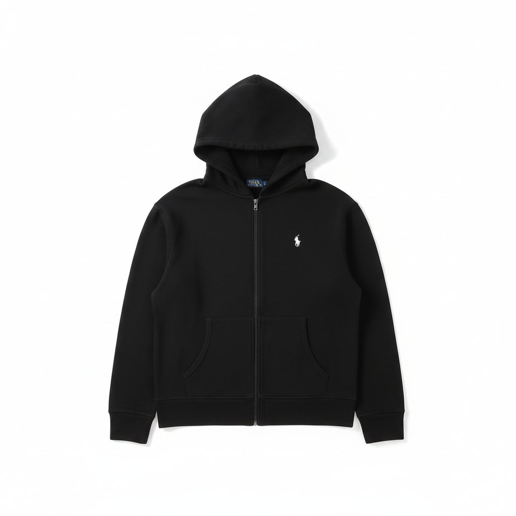 Ralph Lauren Black Zip Hoodie White Background