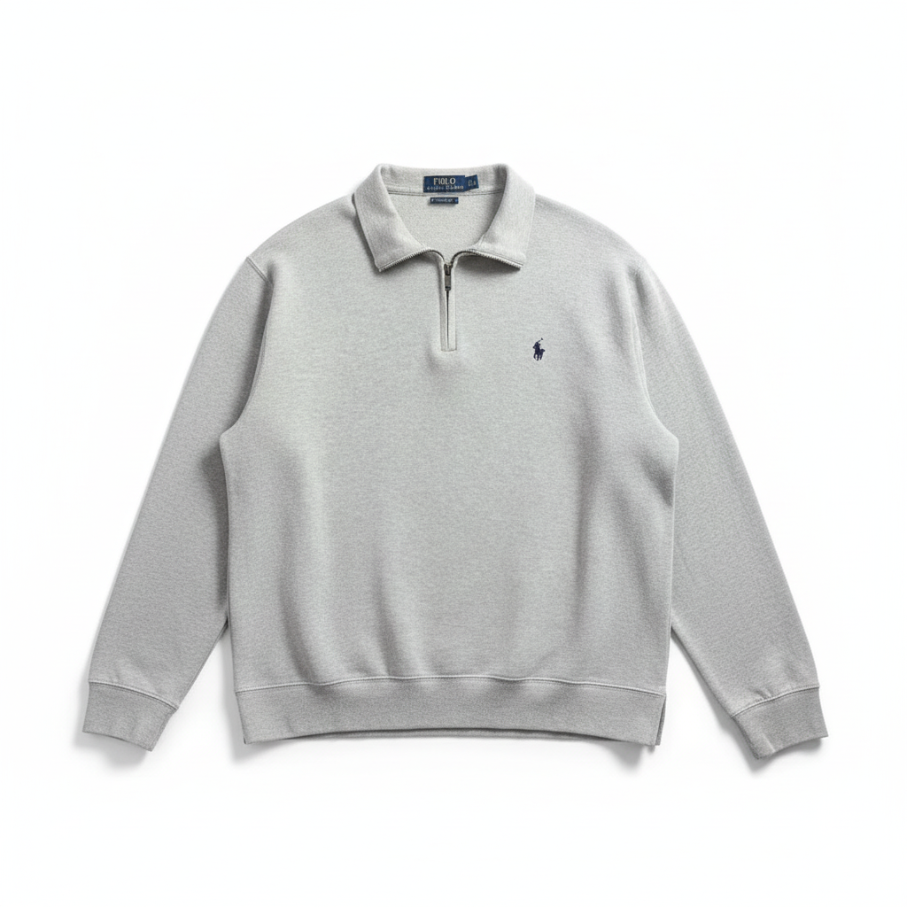 Ralph Lauren Grey Half-Zip White Background
